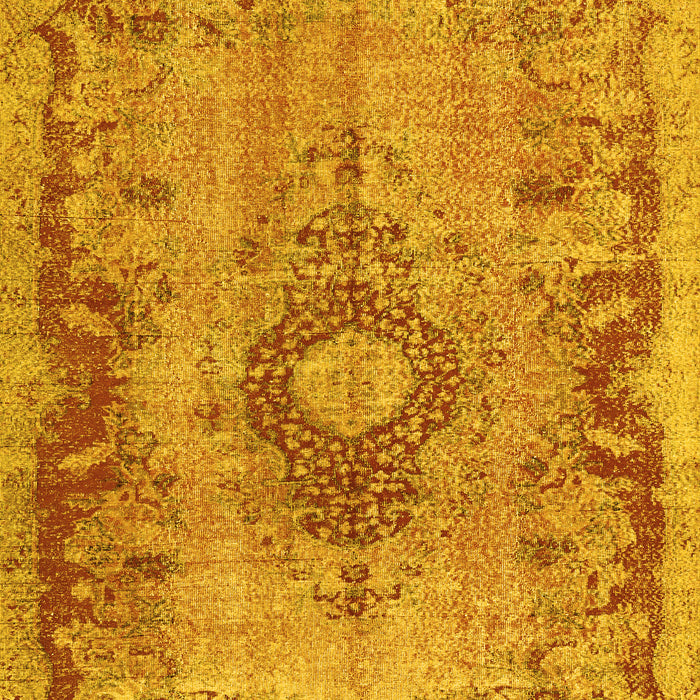 Machine Washable Medallion Yellow Traditional Rug, wshtr3312yw