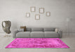 Machine Washable Medallion Pink Traditional Rug in a Living Room, wshtr3312pnk