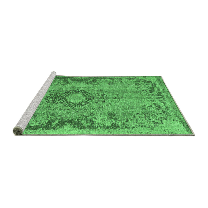 Sideview of Machine Washable Medallion Emerald Green Traditional Area Rugs, wshtr3312emgrn