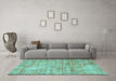 Machine Washable Persian Turquoise Traditional Area Rugs in a Living Room,, wshtr3313turq