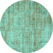 Round Machine Washable Persian Turquoise Traditional Area Rugs, wshtr3313turq