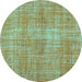 Round Machine Washable Persian Turquoise Traditional Area Rugs, wshtr3314turq