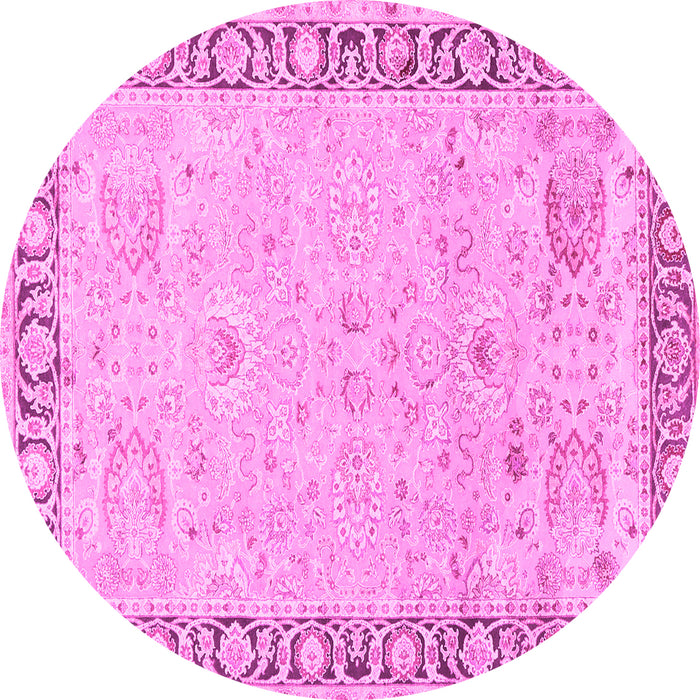 Round Machine Washable Persian Pink Traditional Rug, wshtr3316pnk