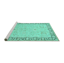 Sideview of Machine Washable Persian Turquoise Traditional Area Rugs, wshtr3316turq