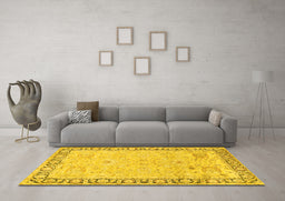 Machine Washable Persian Yellow Traditional Rug in a Living Room, wshtr3316yw
