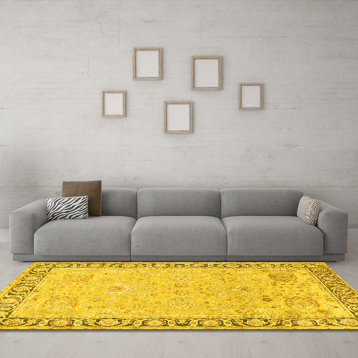 Machine Washable Persian Yellow Traditional Rug in a Living Room, wshtr3316yw