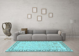 Machine Washable Persian Light Blue Traditional Rug in a Living Room, wshtr3316lblu