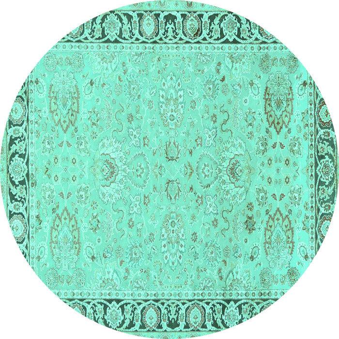 Round Machine Washable Persian Turquoise Traditional Area Rugs, wshtr3316turq