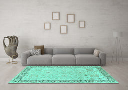 Machine Washable Persian Turquoise Traditional Area Rugs in a Living Room,, wshtr3316turq