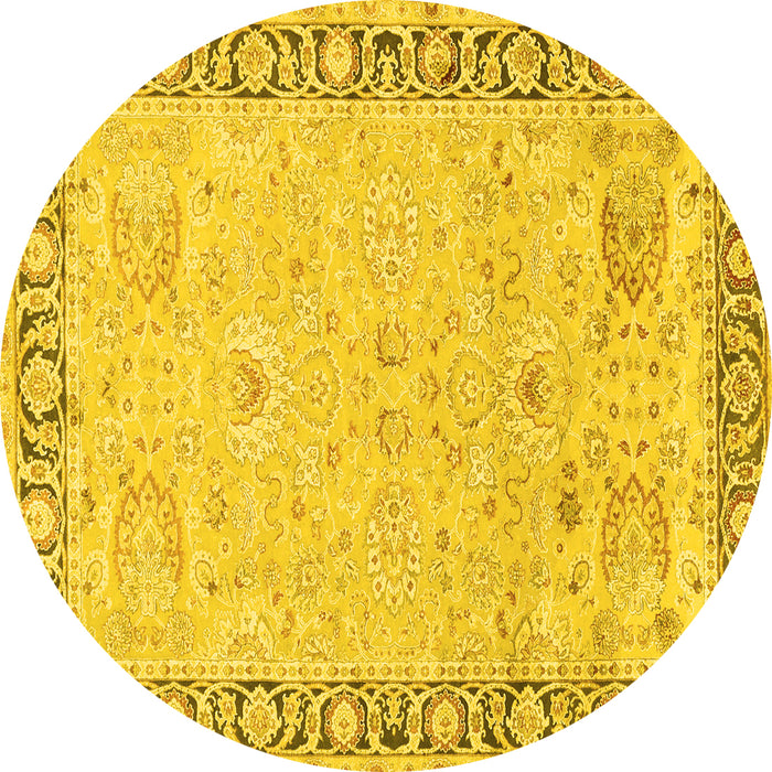 Round Persian Yellow Traditional Rug, tr3316yw