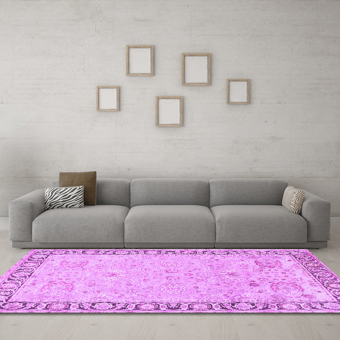Machine Washable Persian Purple Traditional Area Rugs in a Living Room, wshtr3316pur