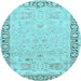 Round Machine Washable Persian Light Blue Traditional Rug, wshtr3316lblu