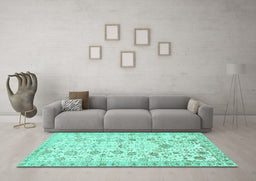 Machine Washable Persian Turquoise Traditional Area Rugs in a Living Room,, wshtr3317turq