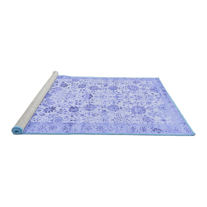 Sideview of Machine Washable Persian Blue Traditional Rug, wshtr3317blu