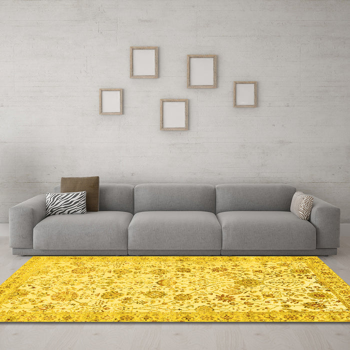Machine Washable Persian Yellow Traditional Rug in a Living Room, wshtr3317yw