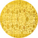 Round Machine Washable Persian Yellow Traditional Rug, wshtr3317yw