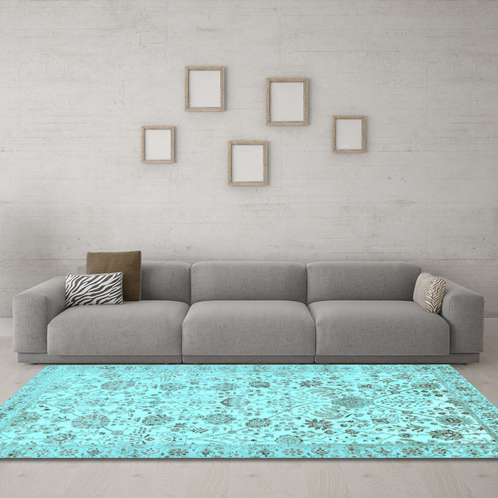 Machine Washable Persian Light Blue Traditional Rug in a Living Room, wshtr3317lblu
