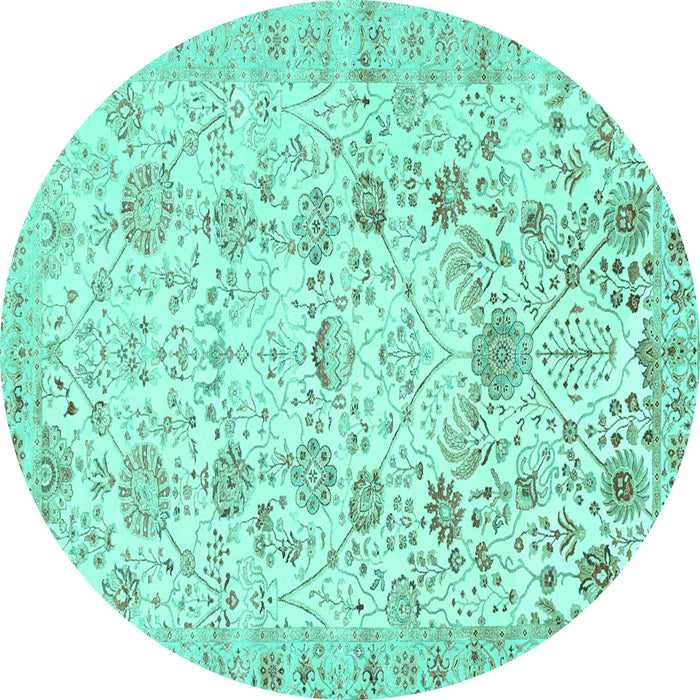 Round Persian Turquoise Traditional Rug, tr3317turq