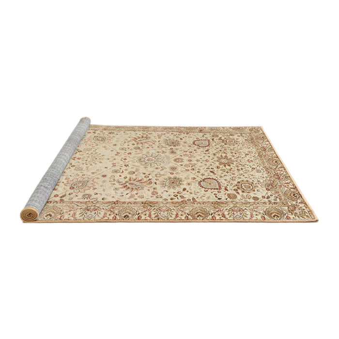 Sideview of Machine Washable Traditional Khaki Gold Rug, wshtr3318