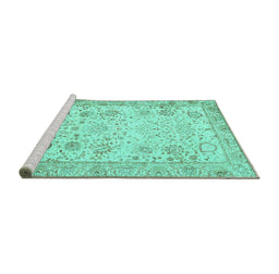 Sideview of Machine Washable Persian Turquoise Traditional Area Rugs, wshtr3318turq