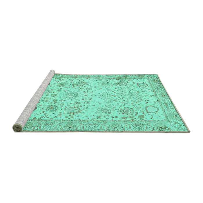 Sideview of Machine Washable Persian Turquoise Traditional Area Rugs, wshtr3318turq