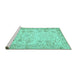 Sideview of Machine Washable Persian Turquoise Traditional Area Rugs, wshtr3318turq