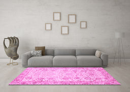Machine Washable Persian Pink Traditional Rug in a Living Room, wshtr3318pnk