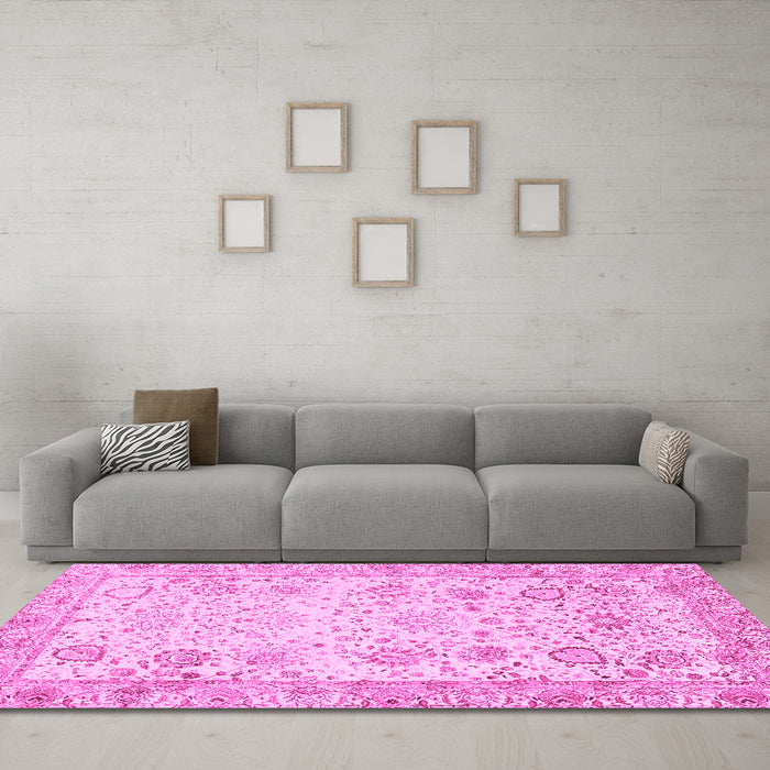 Machine Washable Persian Pink Traditional Rug in a Living Room, wshtr3318pnk