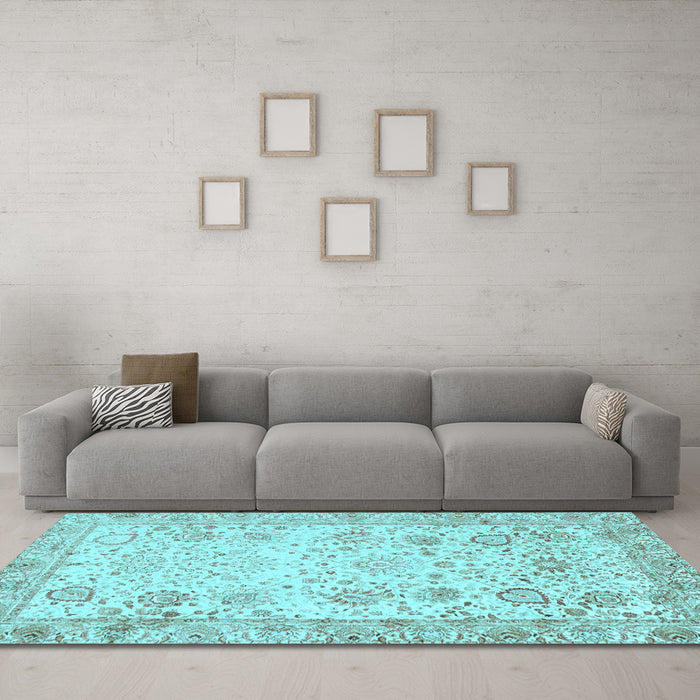 Machine Washable Persian Light Blue Traditional Rug in a Living Room, wshtr3318lblu