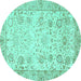 Round Persian Turquoise Traditional Rug, tr3318turq