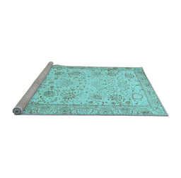 Sideview of Machine Washable Persian Light Blue Traditional Rug, wshtr3318lblu
