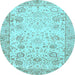 Round Machine Washable Persian Light Blue Traditional Rug, wshtr3318lblu