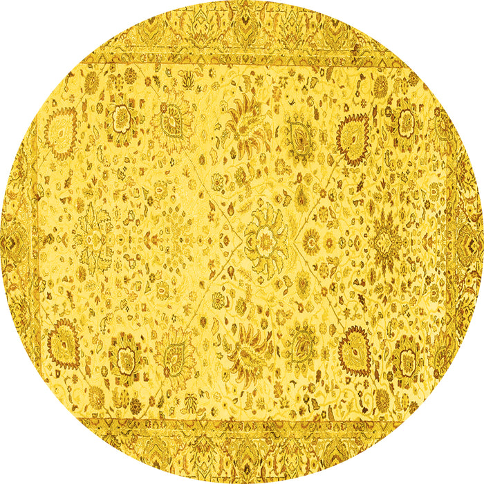 Round Persian Yellow Traditional Rug, tr3318yw