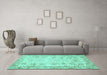 Machine Washable Persian Turquoise Traditional Area Rugs in a Living Room,, wshtr3318turq