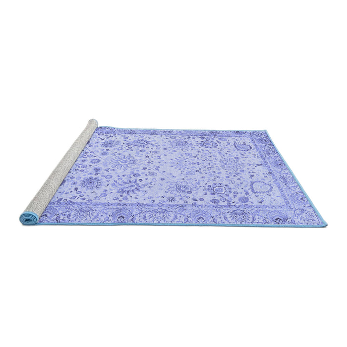 Sideview of Machine Washable Persian Blue Traditional Rug, wshtr3318blu