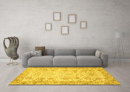 Machine Washable Persian Yellow Traditional Rug in a Living Room, wshtr3318yw