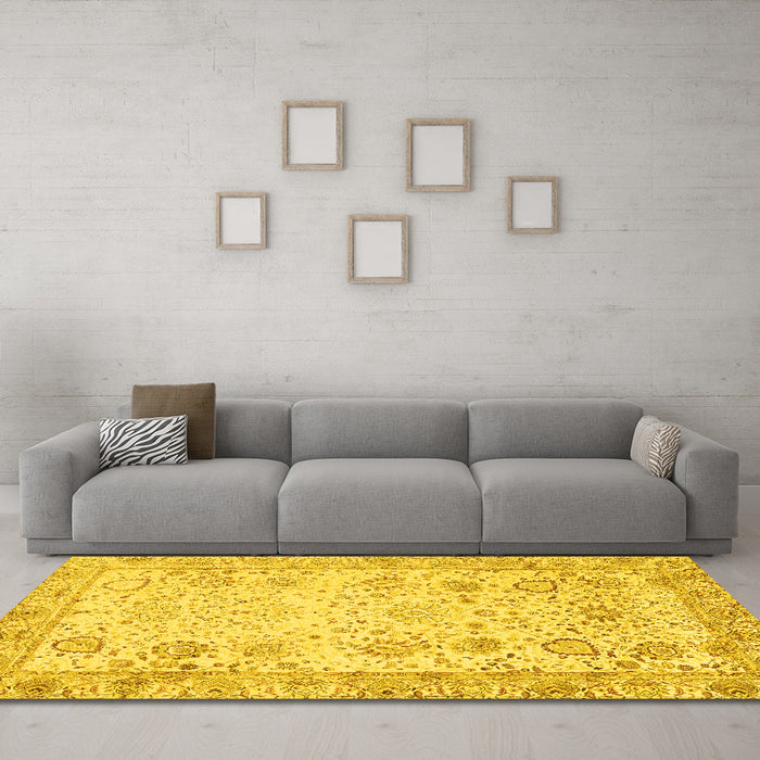 Machine Washable Persian Yellow Traditional Rug in a Living Room, wshtr3318yw
