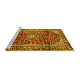 Sideview of Machine Washable Medallion Yellow Traditional Rug, wshtr3319yw