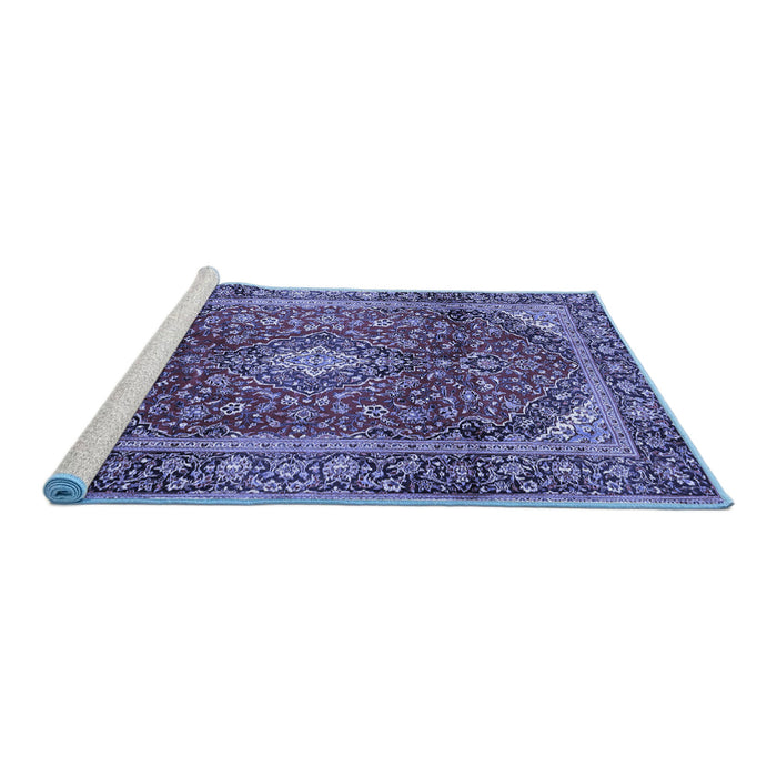 Sideview of Machine Washable Medallion Blue Traditional Rug, wshtr3319blu