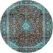 Round Machine Washable Medallion Light Blue Traditional Rug, wshtr3319lblu