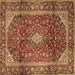 Square Machine Washable Medallion Brown Traditional Rug, wshtr3319brn