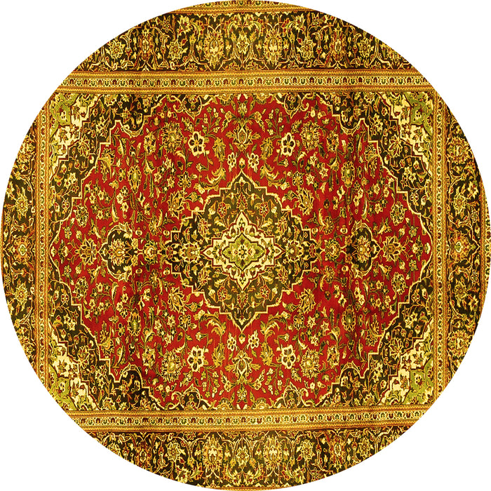 Round Medallion Yellow Traditional Rug, tr3319yw