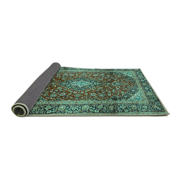 Sideview of Medallion Turquoise Traditional Rug, tr3319turq
