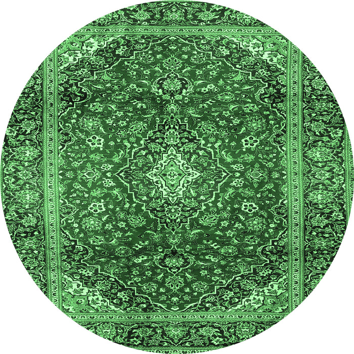 Round Machine Washable Medallion Emerald Green Traditional Area Rugs, wshtr3319emgrn
