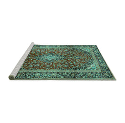 Sideview of Machine Washable Medallion Turquoise Traditional Area Rugs, wshtr3319turq
