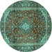 Round Medallion Turquoise Traditional Rug, tr3319turq