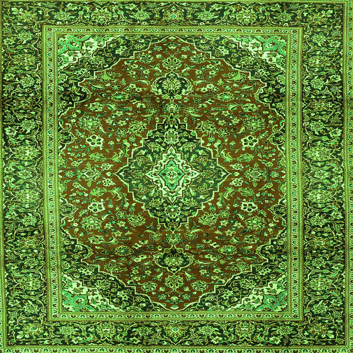 Round Machine Washable Medallion Green Traditional Area Rugs, wshtr3319grn