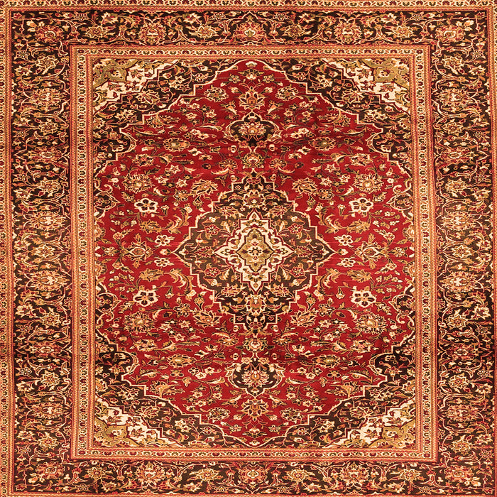 Round Machine Washable Medallion Orange Traditional Area Rugs, wshtr3319org