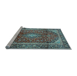 Sideview of Machine Washable Medallion Light Blue Traditional Rug, wshtr3319lblu