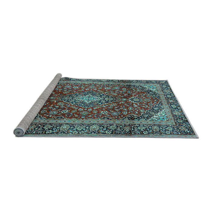 Sideview of Machine Washable Medallion Light Blue Traditional Rug, wshtr3319lblu